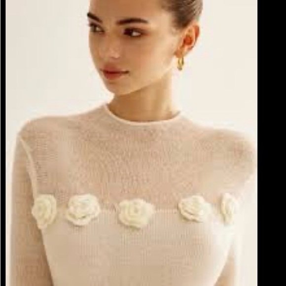 Commense Cream Floral Appliqué Knit Sweater - Picture 2 of 6